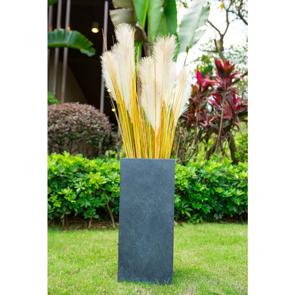 KANTE 28 in. H Square Charcoal Concrete/Fiberglass Indoor Outdoor Modern Tall Planter OSF0002C-C60121