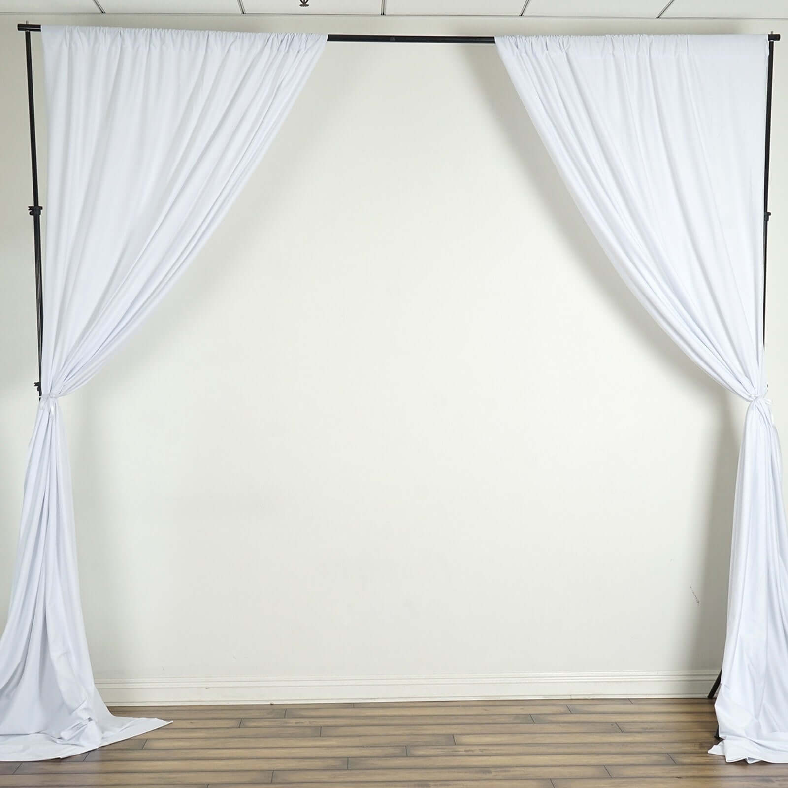 2 Pack White Scuba Polyester Backdrop Drape Curtains, Inherently Flame Resistant Event Divider Panels Wrinkle Free With Rod Pockets - 10ftx10ft