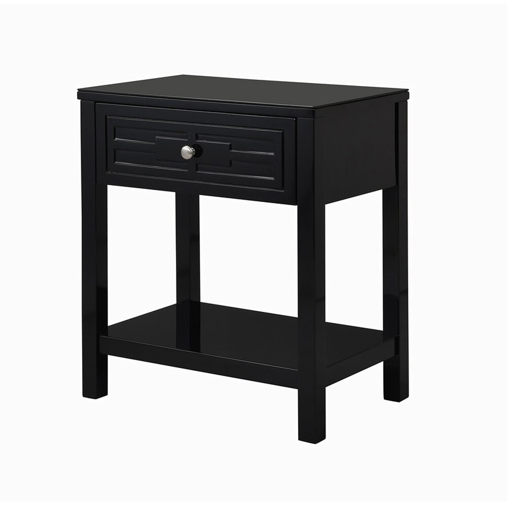 Wooden End Side Table Nightstand with Glass Top and Drawer