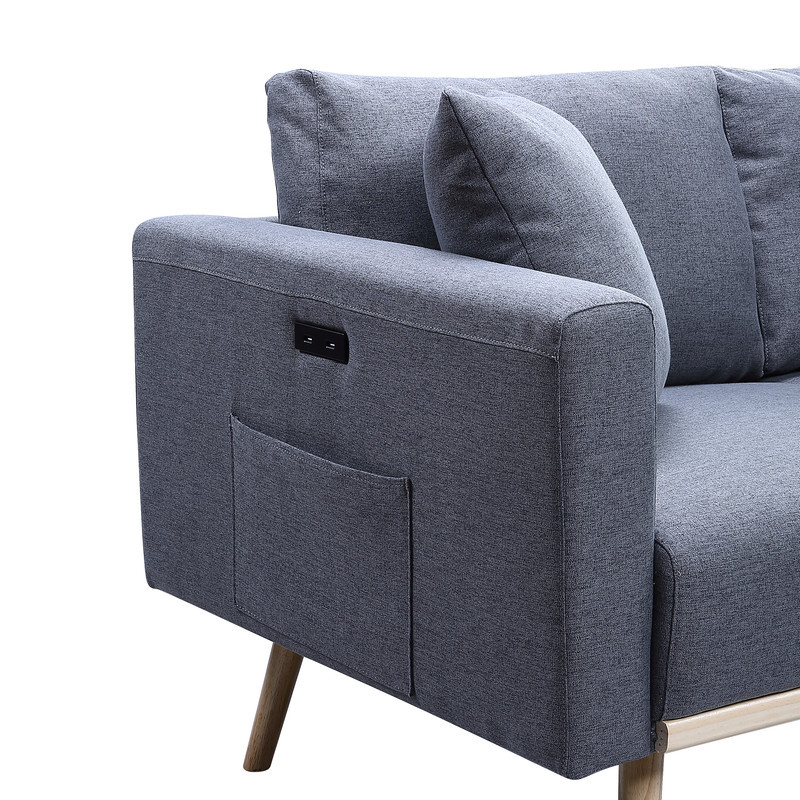 Easton Linen Sofa Loveseat Set With USB Charging Ports   Midcentury   Living Room Furniture Sets   by Lilola Home  Houzz