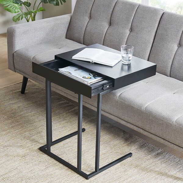 Wynn C Shape Metal Frame Pull Up Table with Drawer