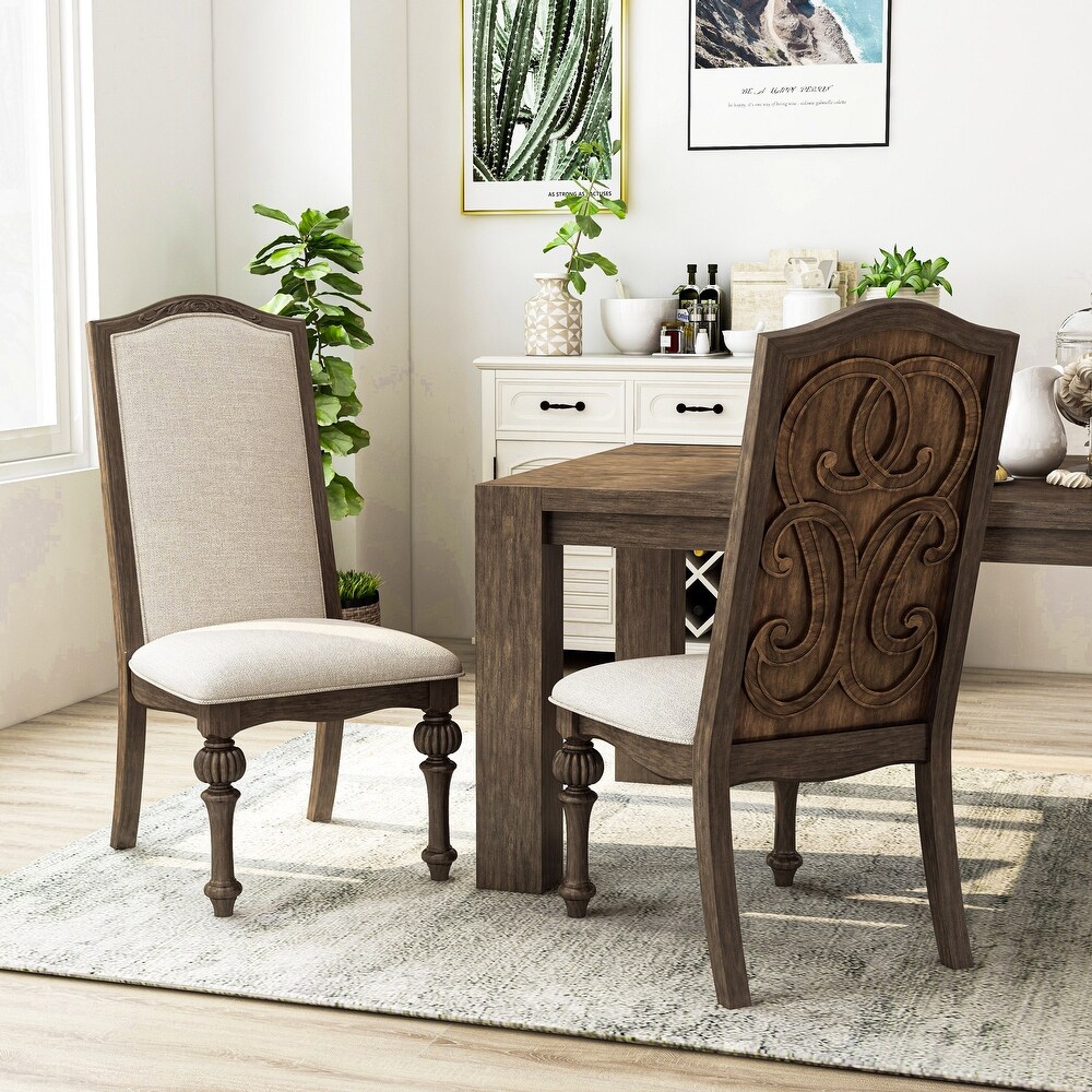 The Gray Barn Cornerways Formal High Back Carved Wood Dining Chairs (Set of 2)