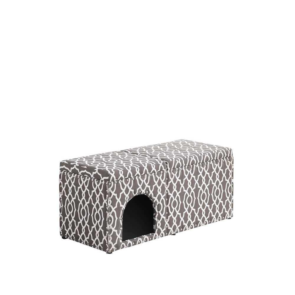 Gray Brown Lattice Storage Bench with Pet Bed