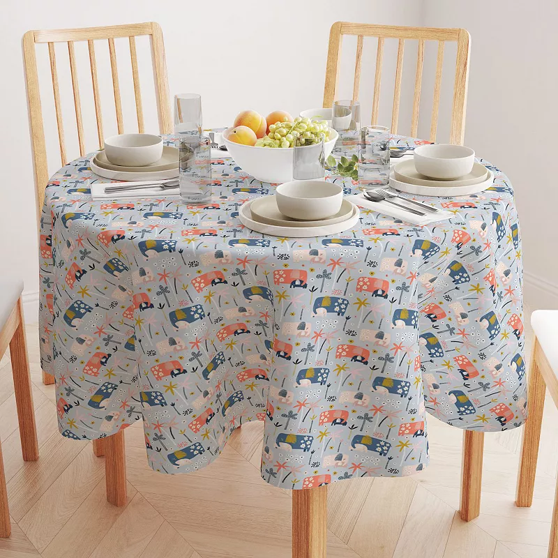 Round Tablecloth， 100% Polyester， 60 Round， Elephants and Palm Trees