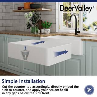 DEERVALLEY DeerValley Feast White Ceramic 33 in. L Rectangular Single Bowl Farmhouse Apron Kitchen Sink with Grid and Strainer DV-1K119