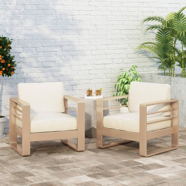 Maya Bay 2pc Patio Aluminum Club Chairs Gold white Christopher Knight Home