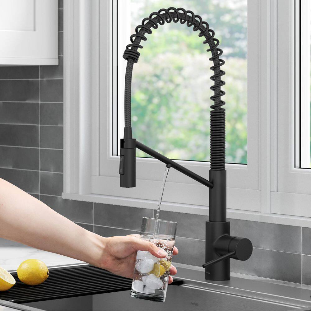 KRAUS Oletto 2-in-1 Commercial Style Pull-Down Single Handle Water Filter Kitchen Faucet in Matte Black KFF-2631MB