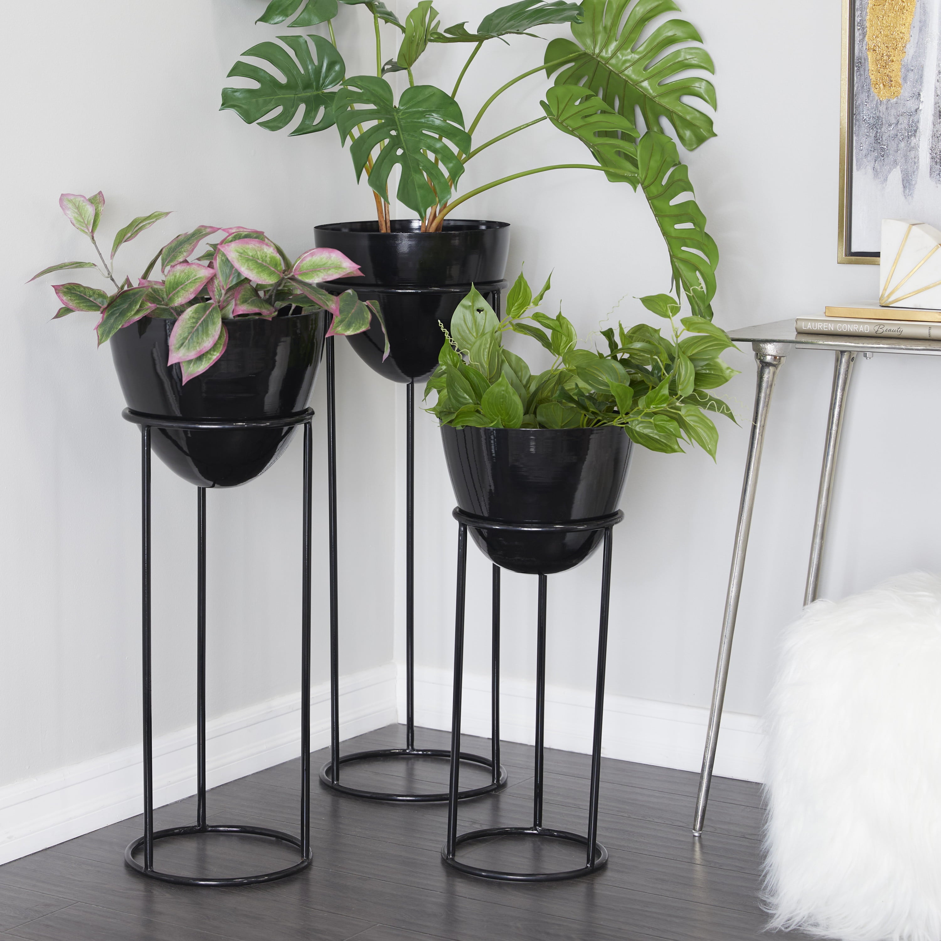 CosmoLiving by Cosmopolitan 36", 33", 26"H Black Metal Planter with Removable Stand (3 Count)