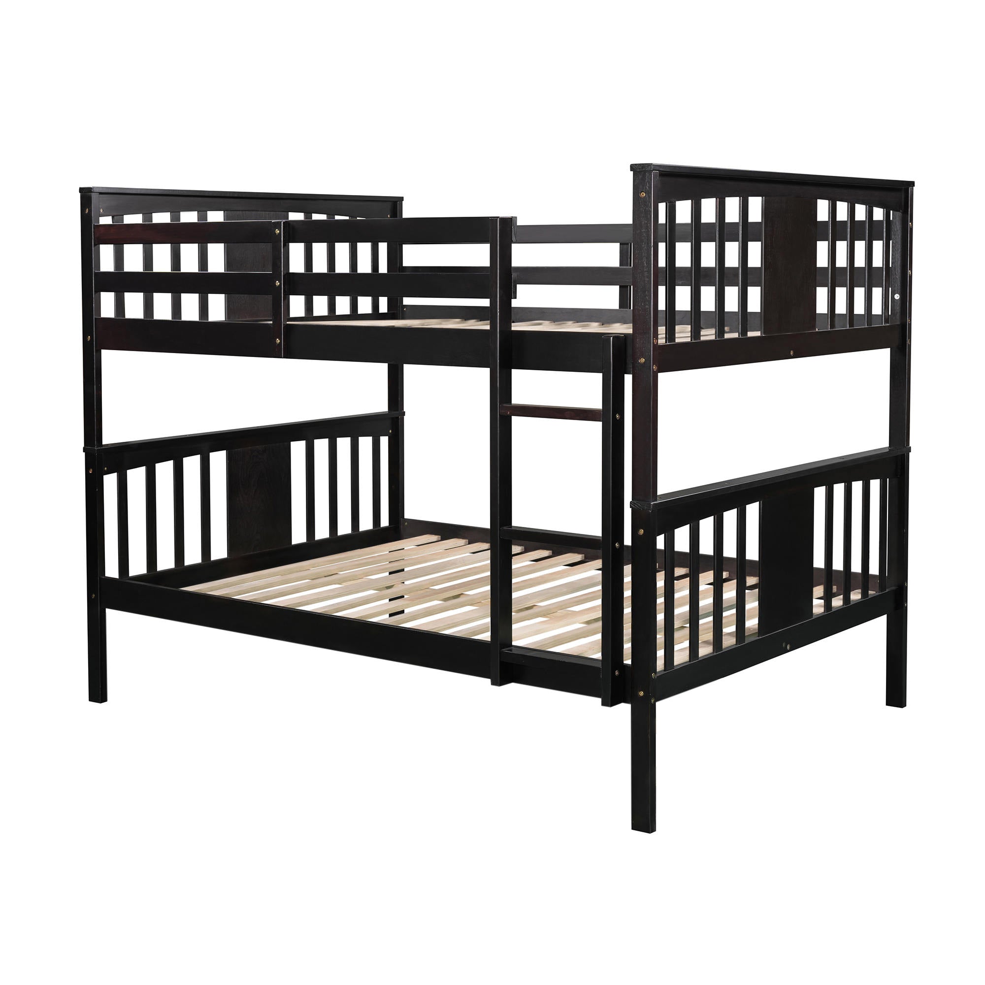 Churanty Wooden Full Over Full Bunk Bed with Safety Guardrail and Sturdy Ladder for Bedrooms Guest Rooms Dorms,Espresso