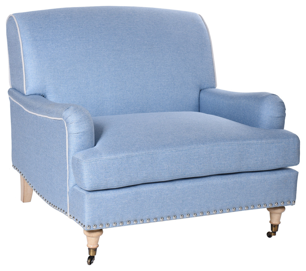 Dann Foley Accent Chair Chambray Blue Upholstery Natural Finish   Traditional   Armchairs And Accent Chairs   by StyleCraft  Houzz