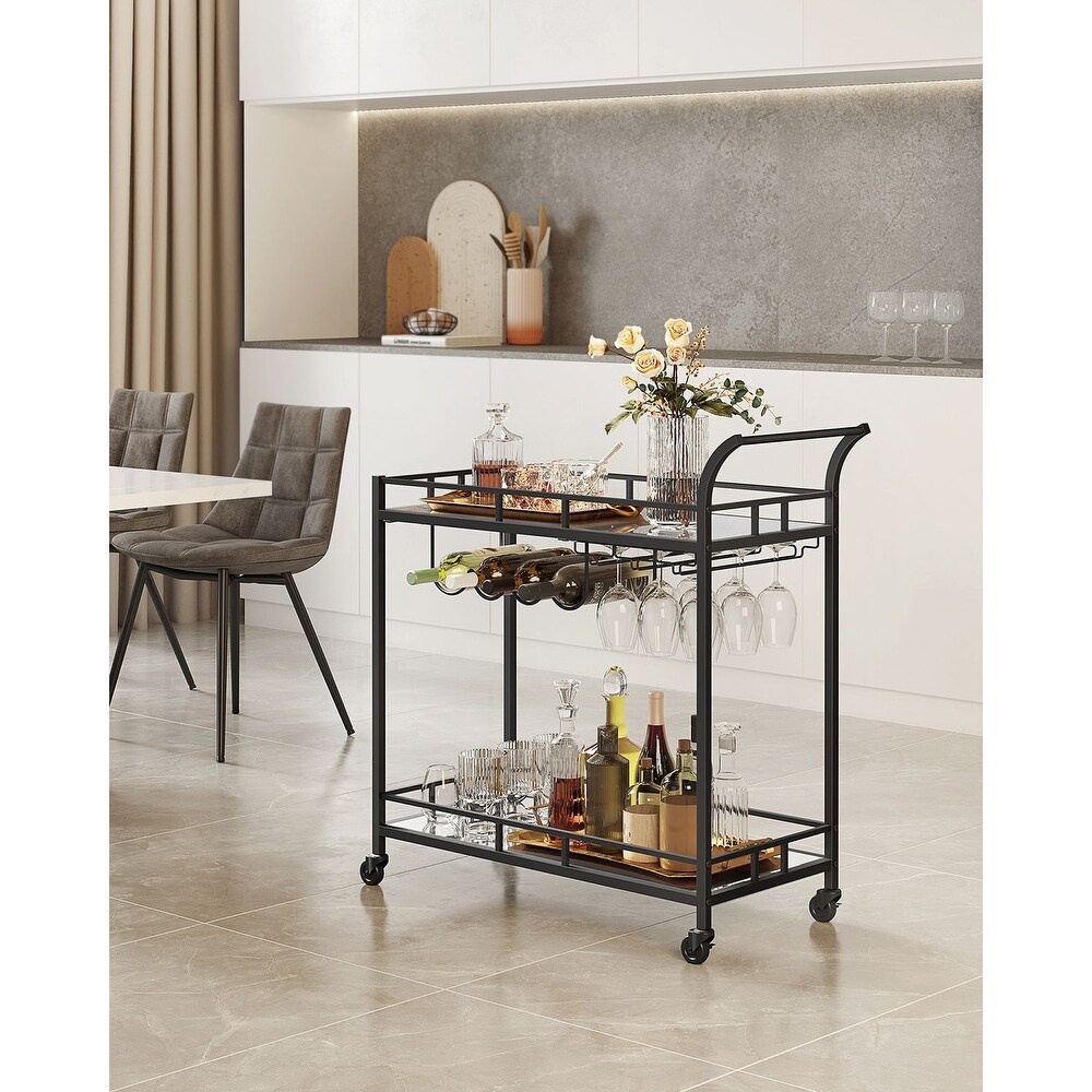 Wine Cart with 2 Mirrored Shelves   15”D x 31.5”W x 30.5”H