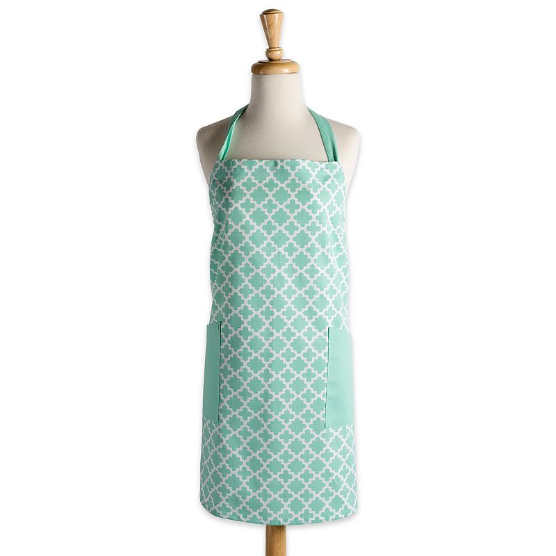 37.5 Aqua Green and White Lattice Print Chef's Apron with 2 Pockets