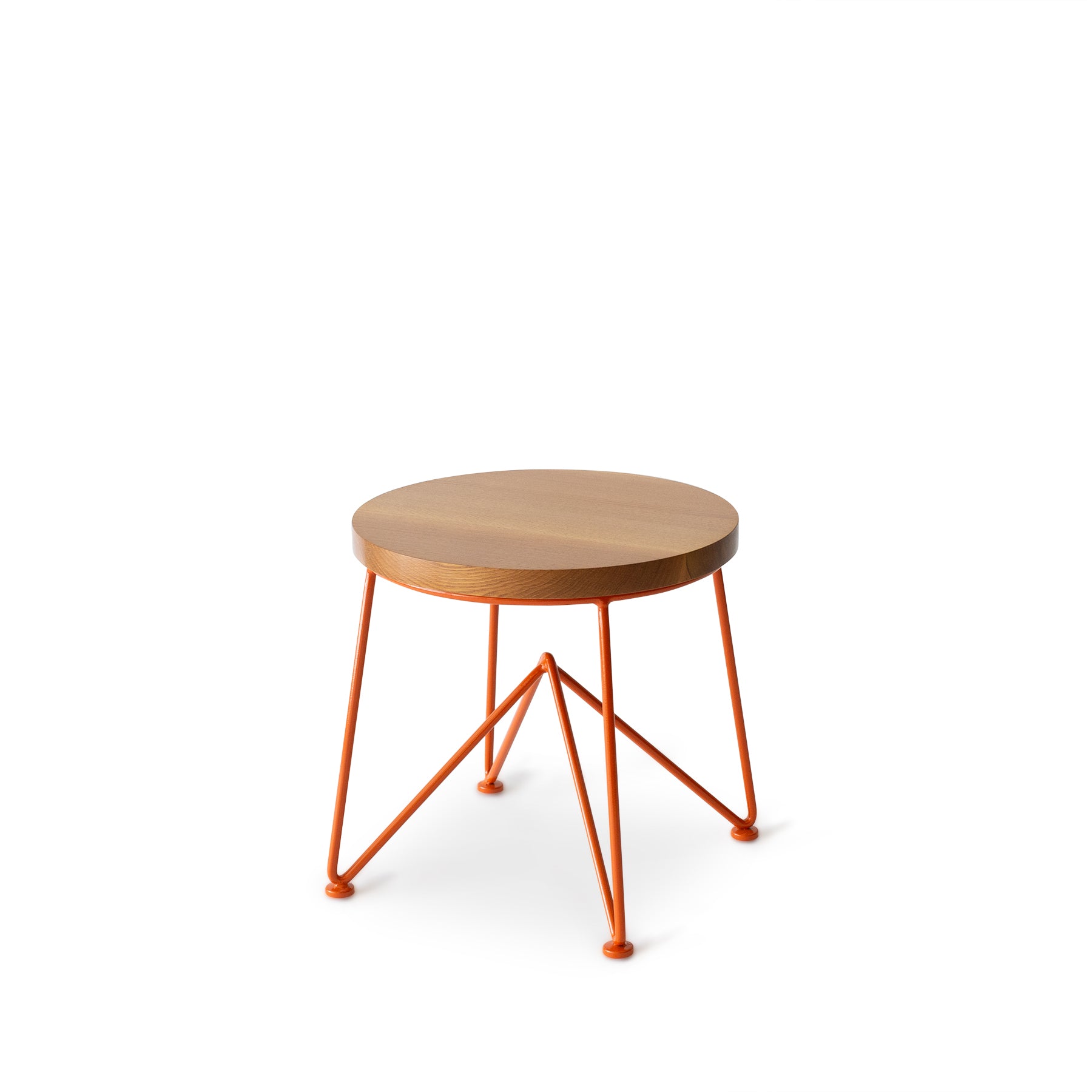 Quarter-Sawn Oak Stool with Red-Orange Base – Bold, Crafted Elegance