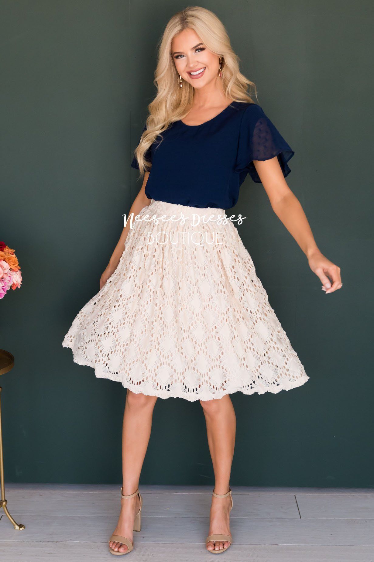 Cream Textured Aline Skirt