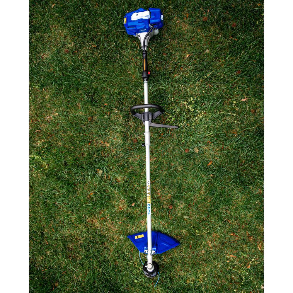 WILD BADGER POWER 26 cc 2-Stroke 2-in-1 Gas Full Crank Straight Shaft Grass Trimmer with Brush Cutter Blade and Bonus Harness WB26BCI