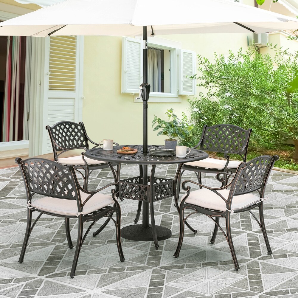 5 Piece Cast Aluminum Dining Set With Cushions   41 inch table