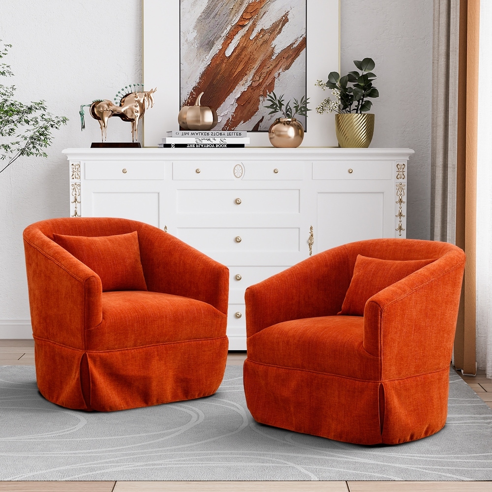 Ouyessir Set of 2 Swivel Barrel Chair 360 Degree Upholstered Accent Chair Fabric Armchair