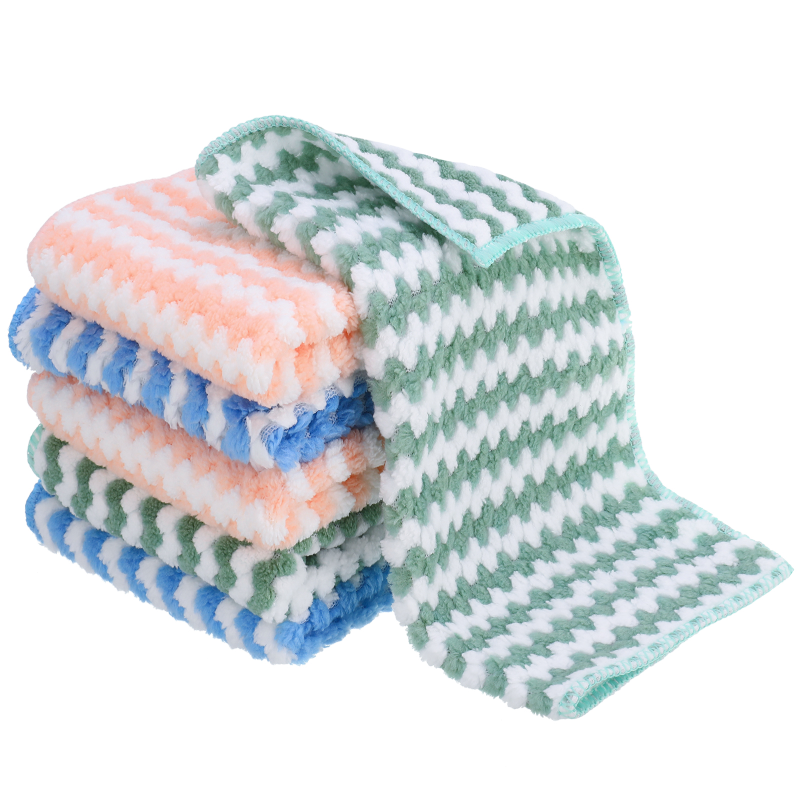 HEQUSIGNS 6Pcs Kitchen Dish Cloths， Striped Coral Velvet Towel Wipes，Reusable Super Soft and Absorbent Kitchen Dishcloths for Kitchen Bathroom and Cleaning Counters(Green，Pink，Blue)