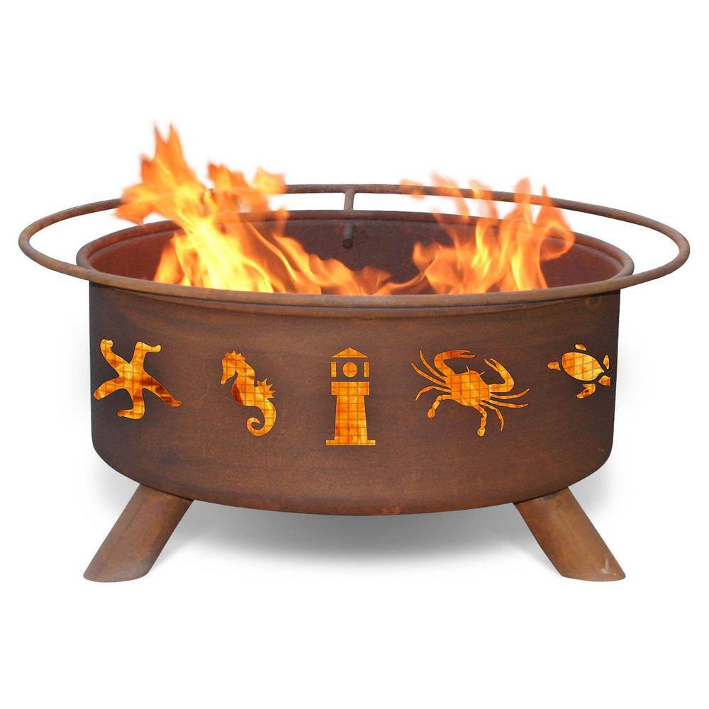 Atlantic Coast 29 in. x 18 in. Round Steel Wood Burning Fire Pit in Rust with Grill Poker Spark Screen and Cover F116