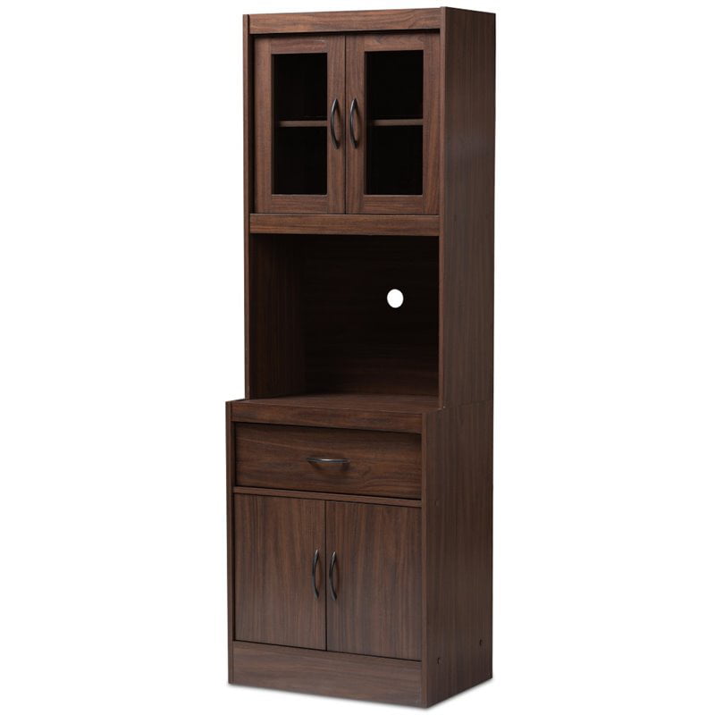 Home Square 2 Piece Kitchen Cabinet and Hutch Set in Dark Walnut (Set of 2)