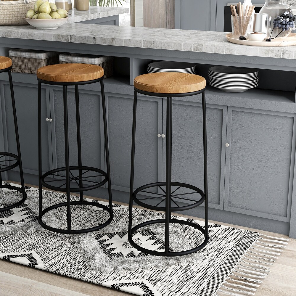 Lodz Rustic Metal Round Barstools (Set of 2) by Furniture of America