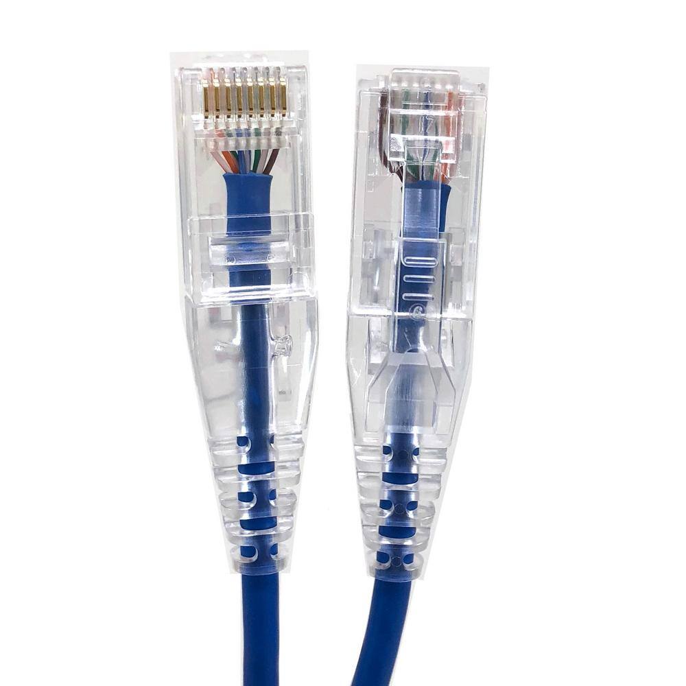 Micro Connectors Inc 100 ft. 28 AWG Ultra Slim CAT6 RJ45 Unshielded Twisted Pair Patch Cable Blue E08-100BL-SLIM