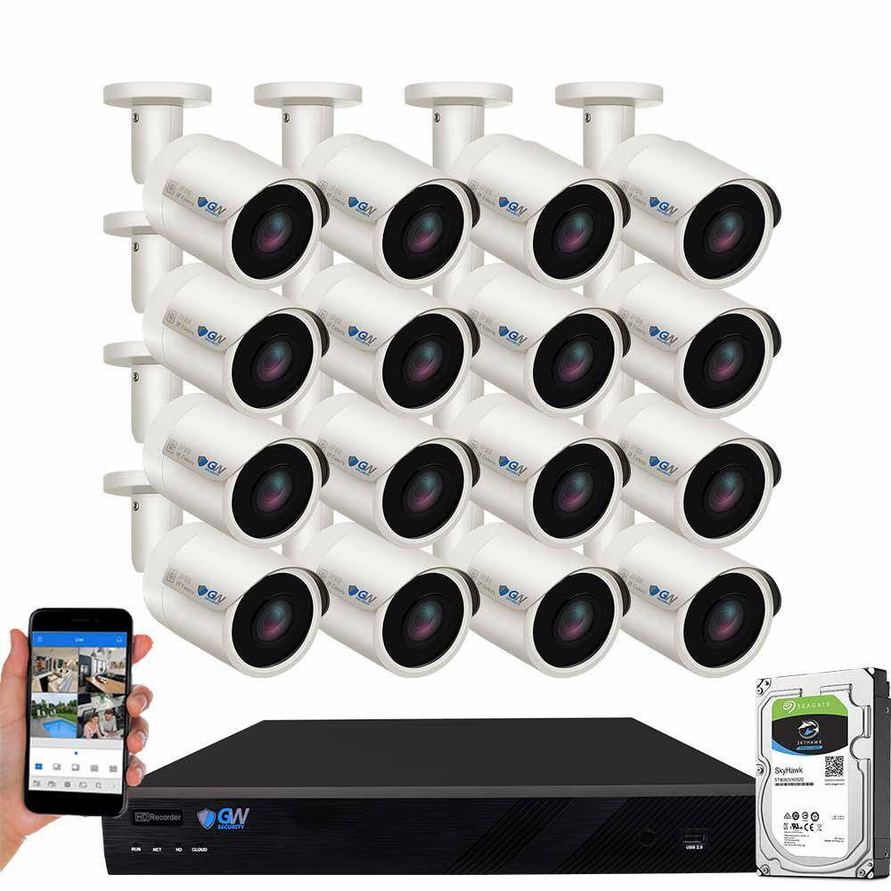 GW Security 16-Channel 8MP 4TB NVR Security Camera System 16 Wired Bullet Cameras 2.8mm Fixed Lens HumanVehicle Detection Mic GW7037MIC16-4T