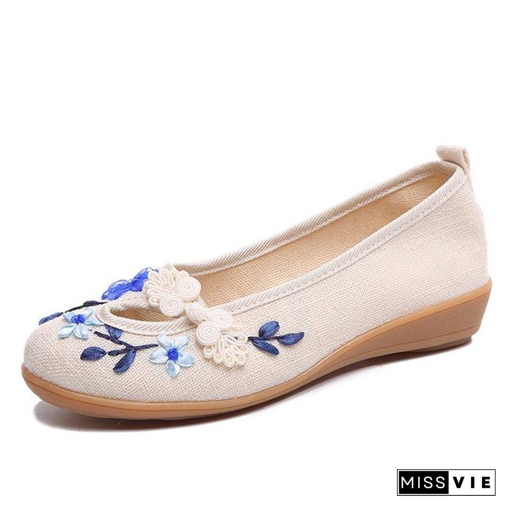 3D Flowers Women Linen Slip On Ballet Flats Breathable Fabric Shoes