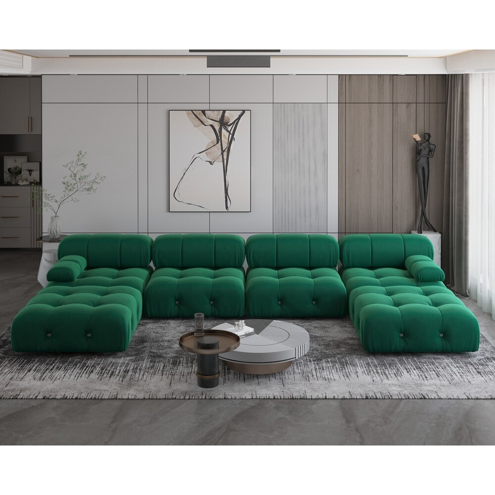 138'' Modern Velvet Upholstery U shaped Sectional Sofa