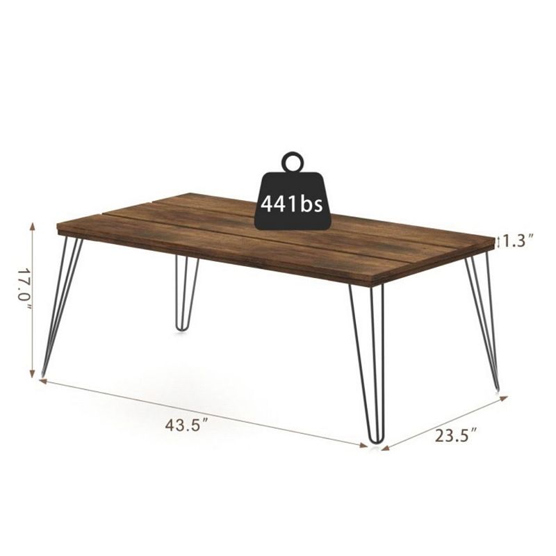 QuikFurn Rustic FarmHouse Wooden Coffee Table with Modern Metal Legs