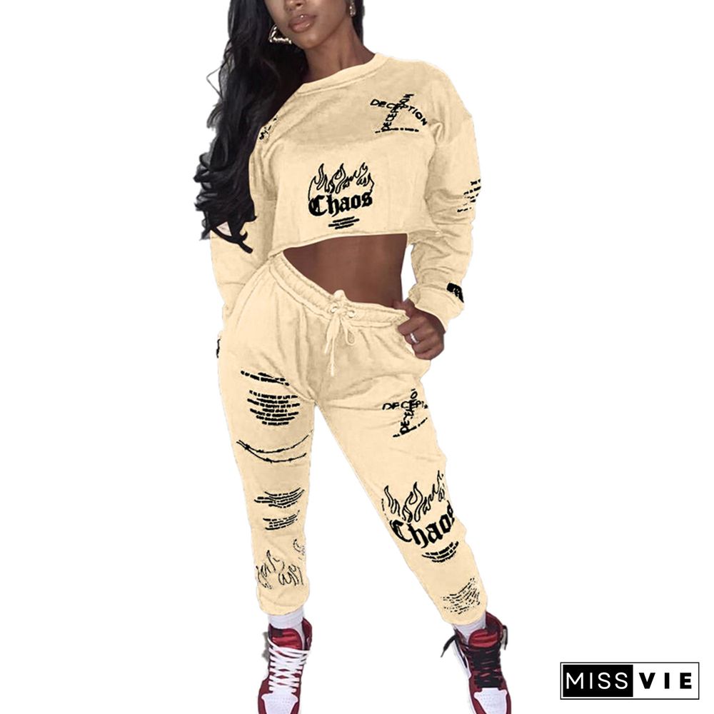 Letter Print Tracksuit For Women Two Piece Set Long Sleeve Crop Top Pants 2 Piece Set For Female Autumn Two Pieces Sets Suits