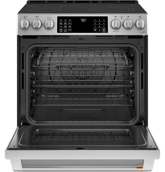 GE Cafe CCES700P2MS1 30Inch 57 cu ft SlideIn Front Control Radiant