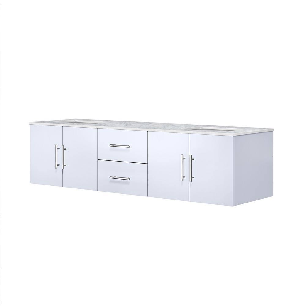 Lexora Geneva 72 in. W x 22 in. D Glossy White Double Bath Vanity and Carrara Marble Top LG192272DMDS000