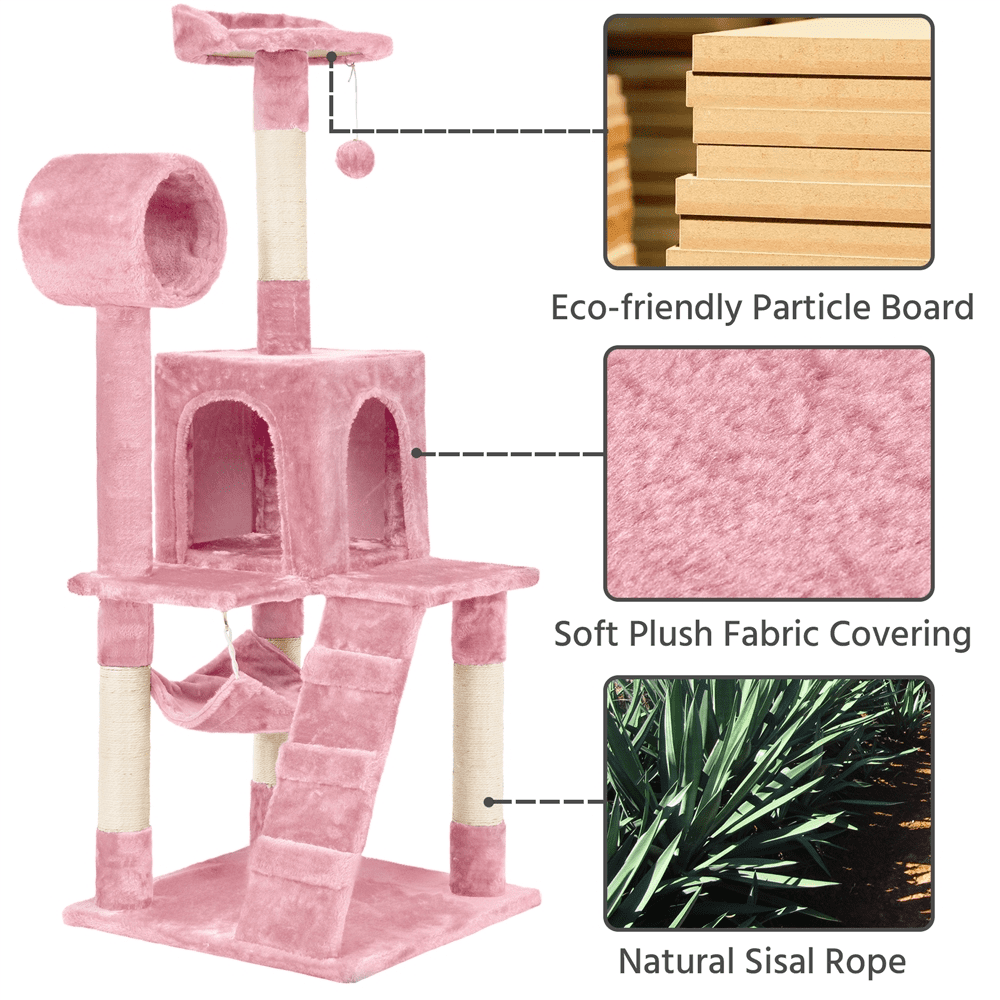 Topeakmart 51'' Multi-level Cat Tree Condo Towers With Scratching Post， Pink