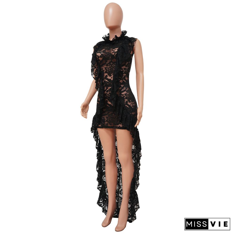 Mesh Lace Sheer Irregular Y2k Birthday Maxi Dress