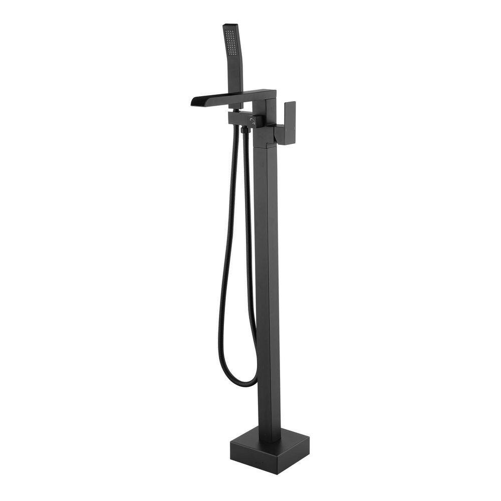 Nestfair Single-Handle Floor Mount Roman Tub Faucet with Hand Shower in Matte Black SX-JM862B