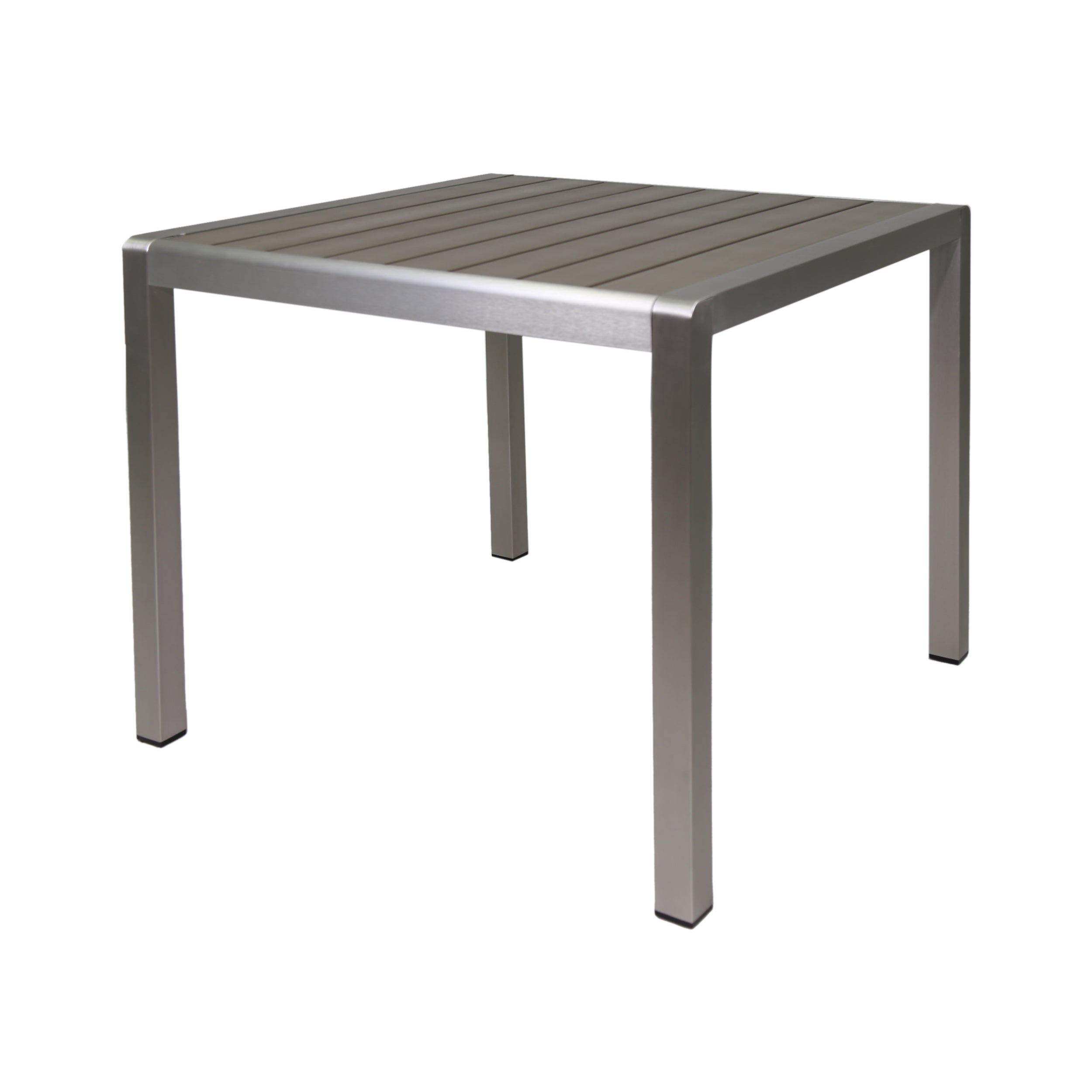 Louie Coral Outdoor Dining Table - Anodized Aluminum - Faux Wood Table Top - Square - Silver and Gray - 35-inch