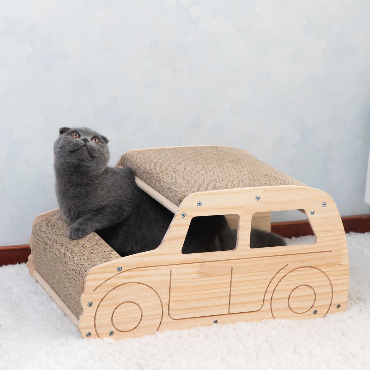 Coziwow Car-Shaped Cat Scratcher Board with Catnip