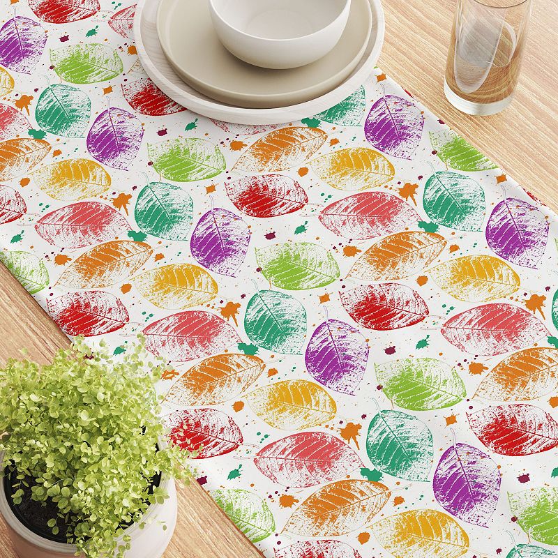 Table Runner， 100% Polyester， 12x72， Bold Autumn Leaves and Paint Splatter