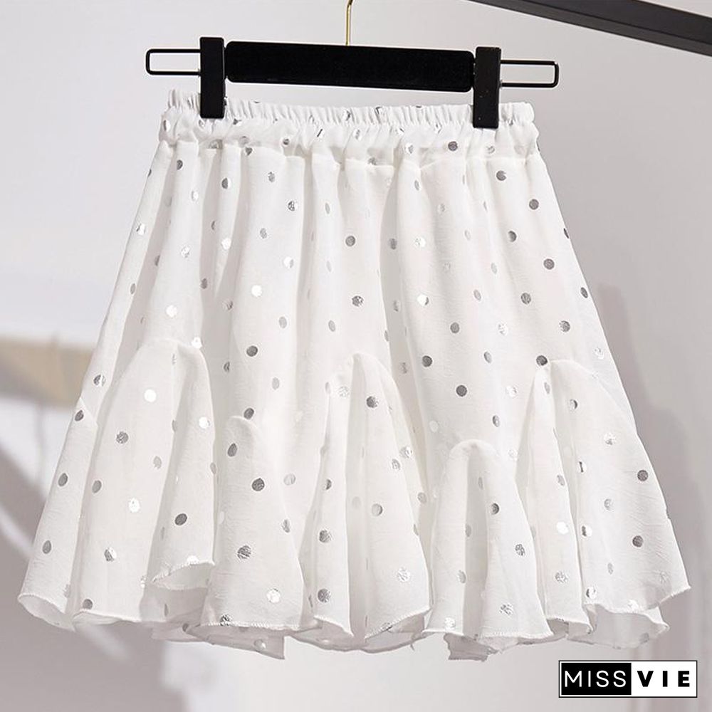 Sweety Chiffon Polka Dot Blouses+Skirt P15846