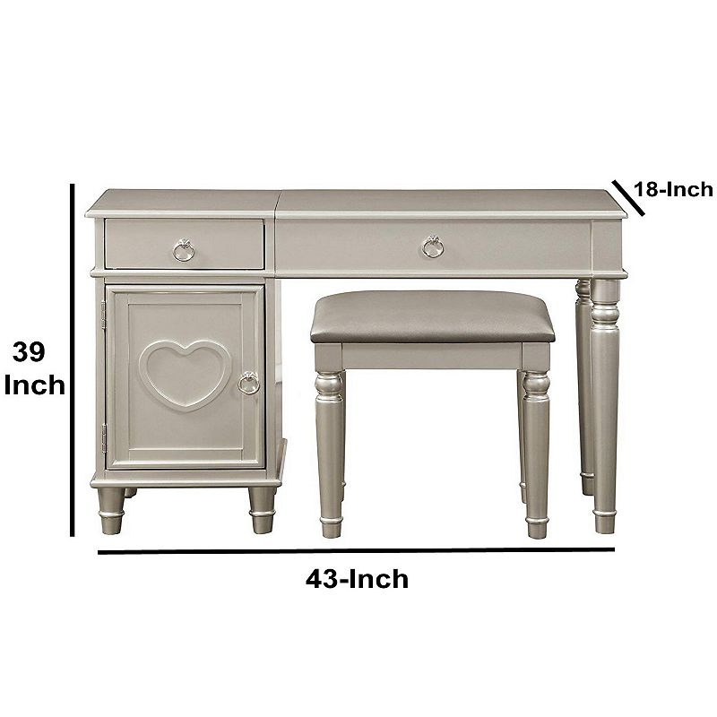 Seraph Vanity Set Featuring Stool And Mirror Silver