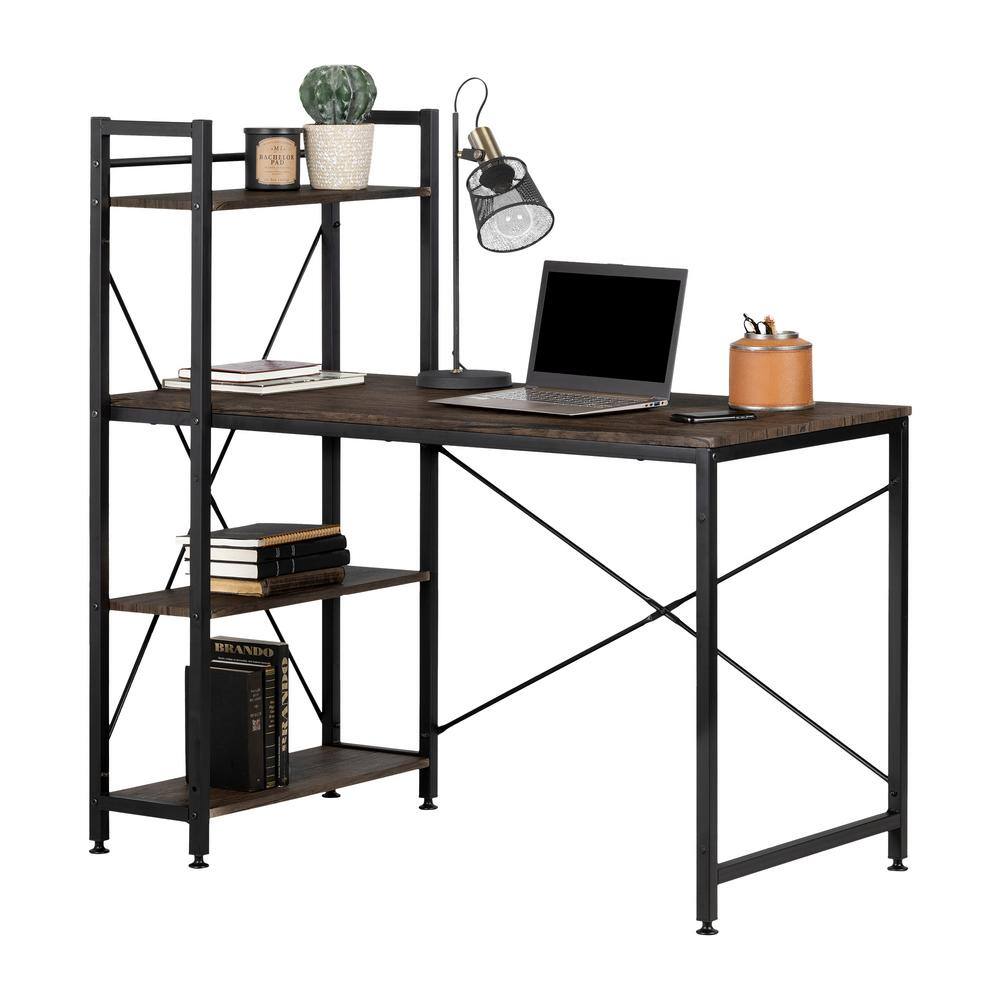 South Shore 25.6 in. Rectangular Cracked Fall OakBlack Computer Desks with Bookcase 12114