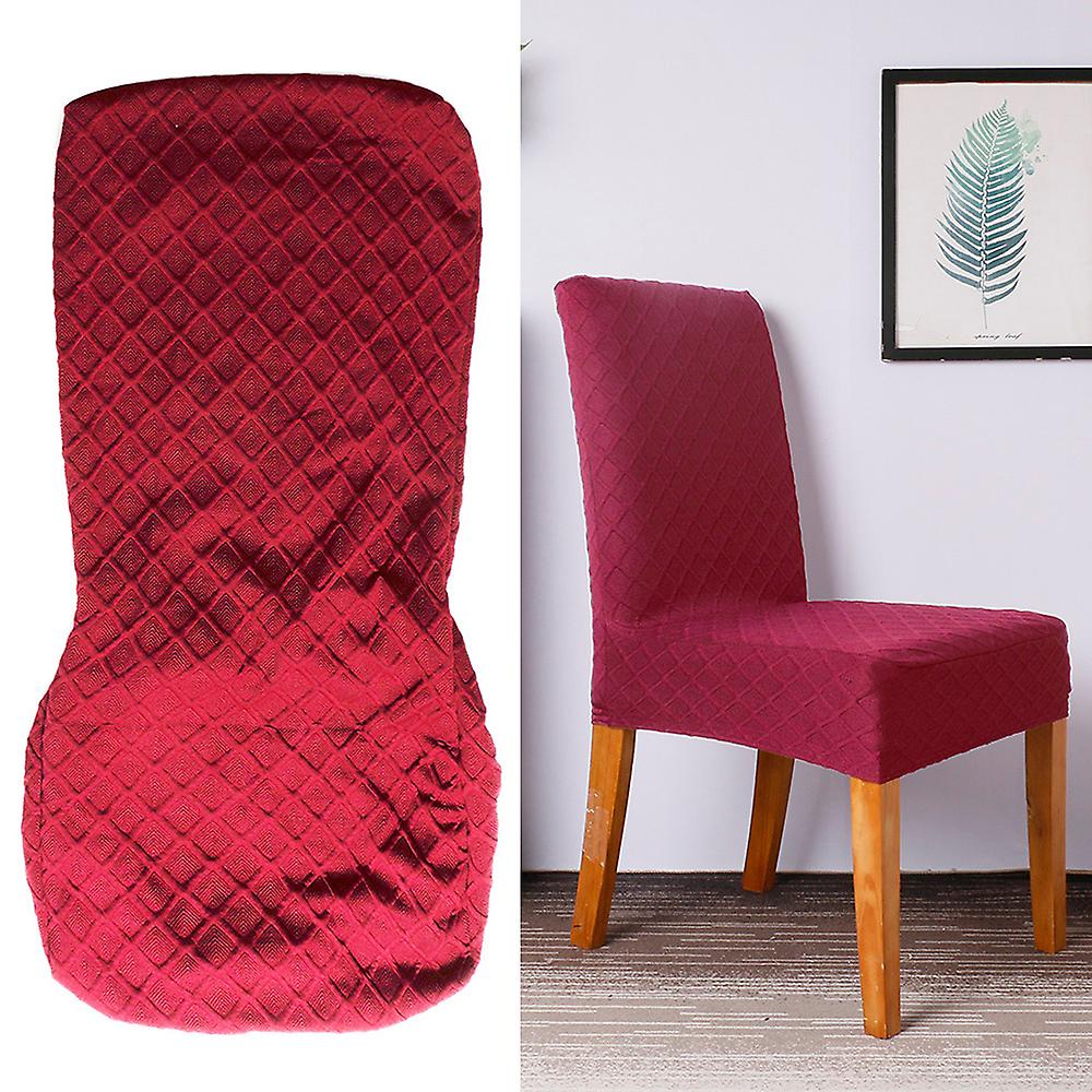 Wine Red 1pcs Stretch Solid Diamond Lattice Dining Chair Cover Slipcover Removable Washable Short Dining Chair Protector Seat Solid Slipcovers For Hot