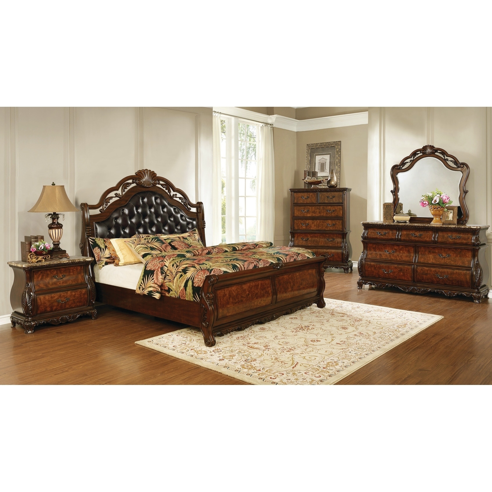 Coaster Furniture Exeter Dark Burl 4-piece Tufted Sleigh Bedroom Set - - 29141590