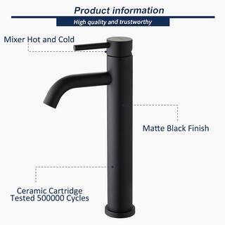 YASINU Karwors Single Hole Single Handle Bathroom Faucet with Pop-Up Sink Drain Stopper in Matte Black YN9001A-2-MB