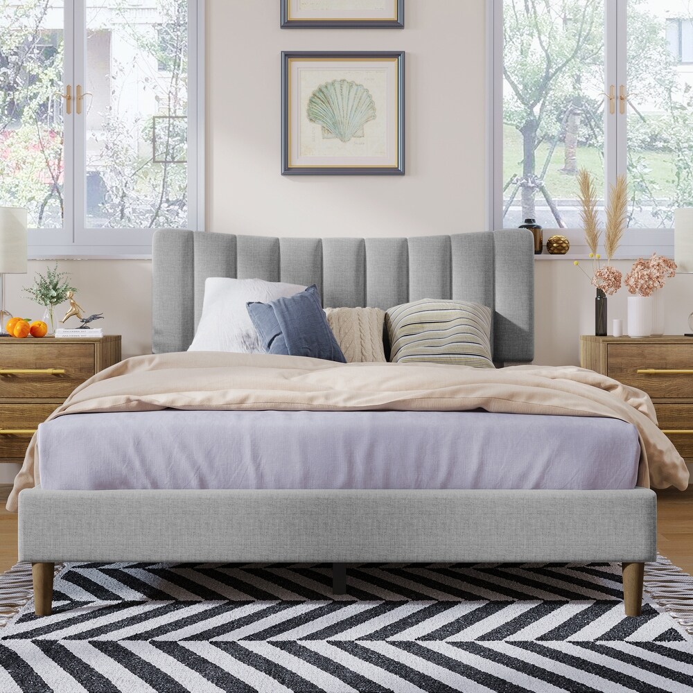 Platform Bed Frame with Vertical Channel Tufted Headboard