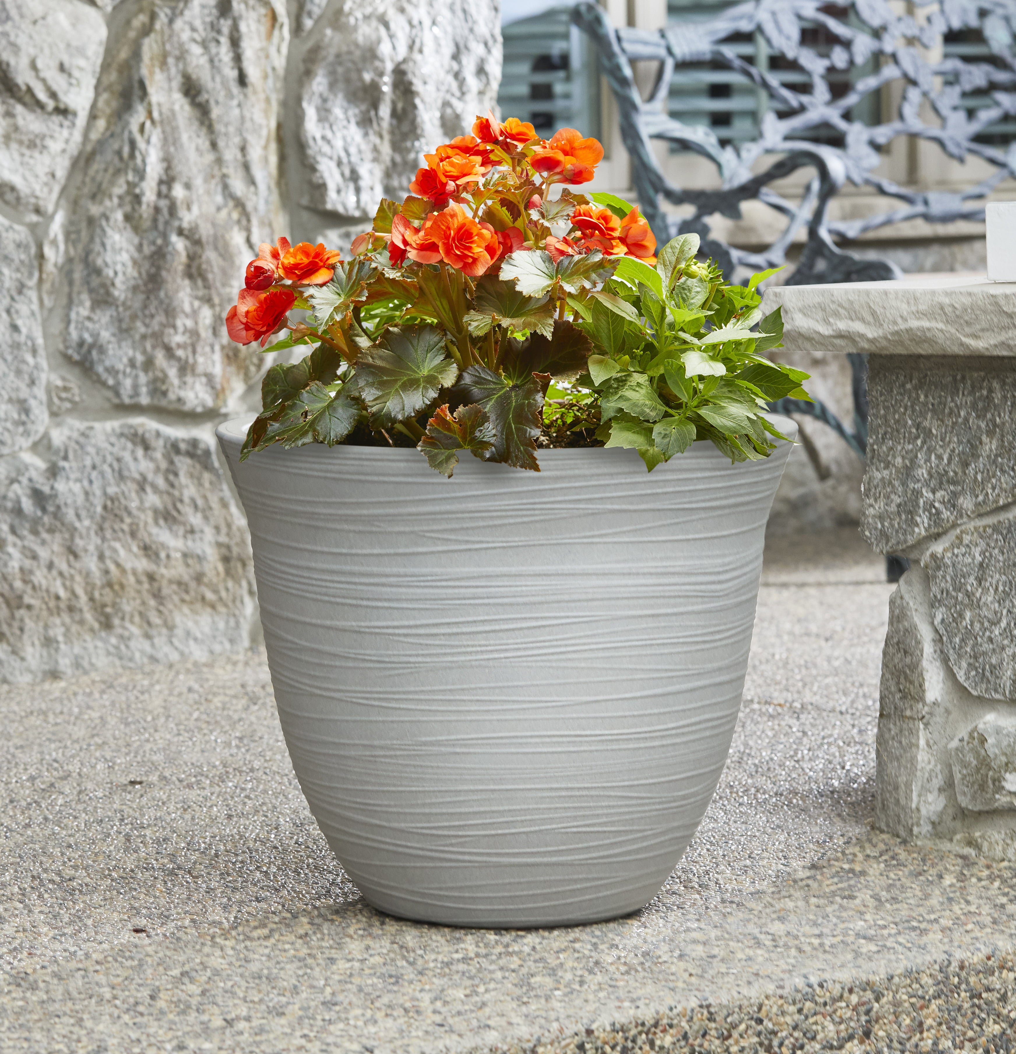 Better Homes & Gardens Terrence 19" Wide Round Resin Planter Cement Color