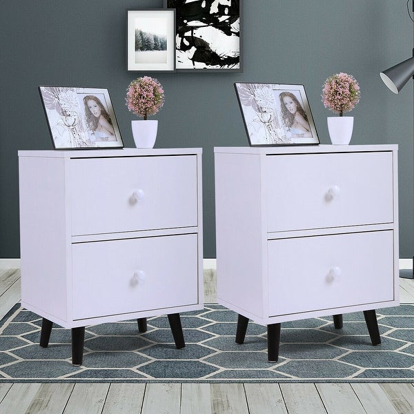 Set of 2 Nightstands Bedside Table End Table Storage with 2 Drawers - - 34459990