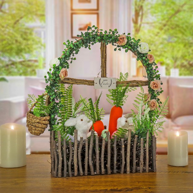 National Tree Company Artificial Window Pane Decoration Decorated With Bunnies Carrots Flower Blooms Leafy Greens Easter Collection 19 Inches