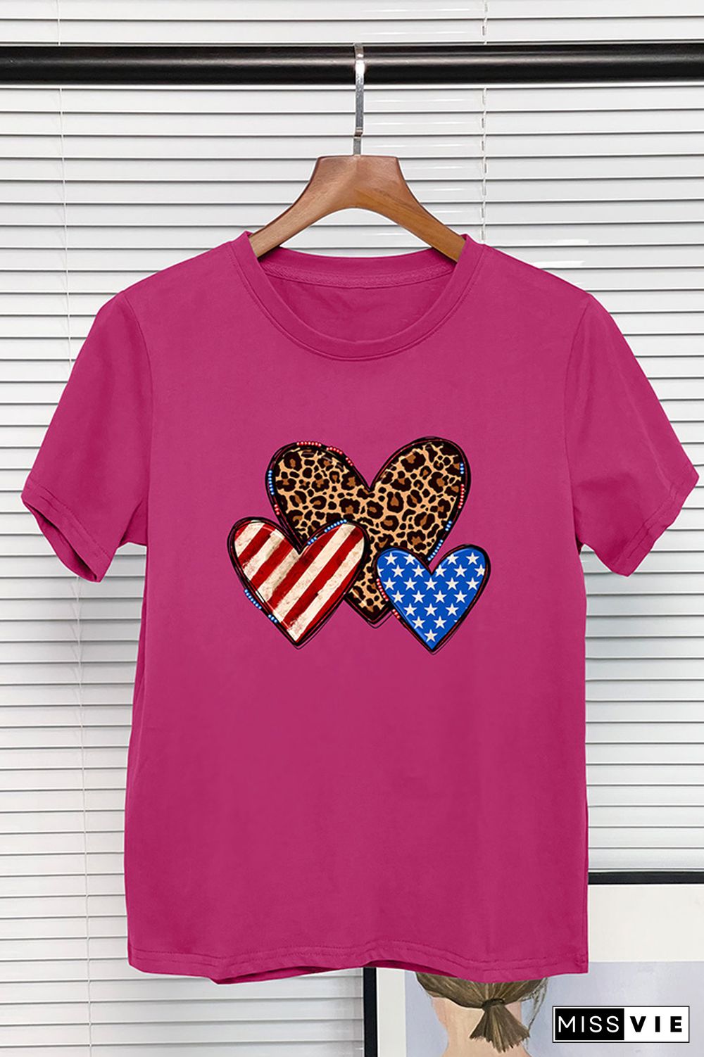 Indenpendence Day Leopard and US Flag Heart Graphic Tee